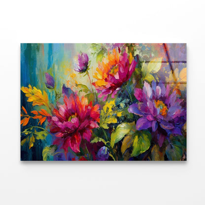 Oil Painting of Beautiful Flowers and Leaves Acrylic Glass Print Tempered Glass Wall Art 100% Made in Australia Ready to Hang