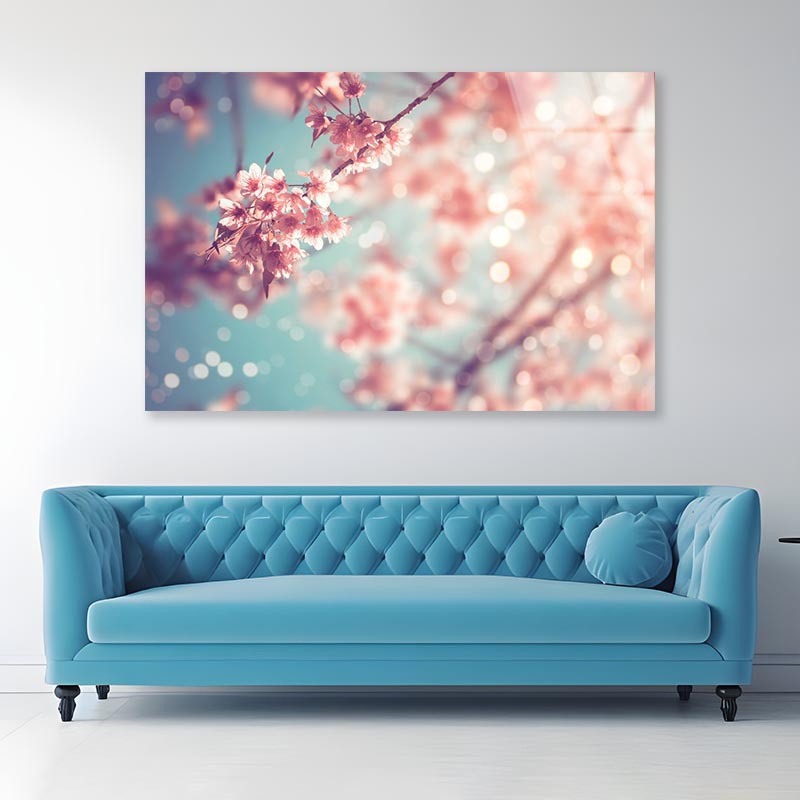 Close-Up Of Beautiful Vintage Sakura Tree Flower Acrylic Glass Print Tempered Glass Wall Art 100% Made in Australia Ready to Hang