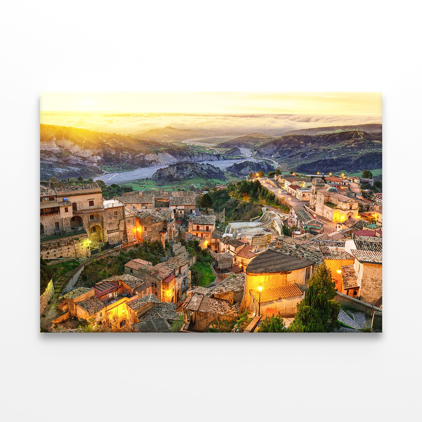 Sunrise Over Stilo Village Italy Wall Art Decor 100% Australian Made