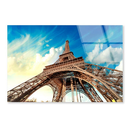 Paris. Beautiful View of Eiffel Tower with Sky Sunset Colors Acrylic Glass Print Tempered Glass Wall Art 100% Made in Australia Ready to Hang