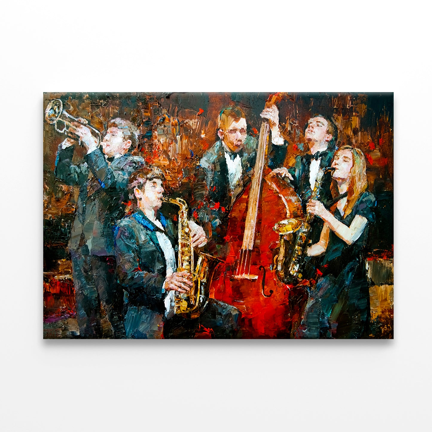 Jazz Band Playing Oil Painting  Wall Art Decor 100% Australian Made