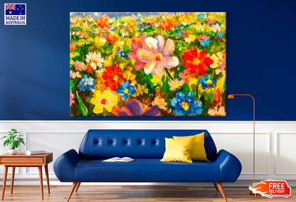 Colorful Wildflowers In Green Grass Oil Painting Wall Art Limited Edition High Quality Print