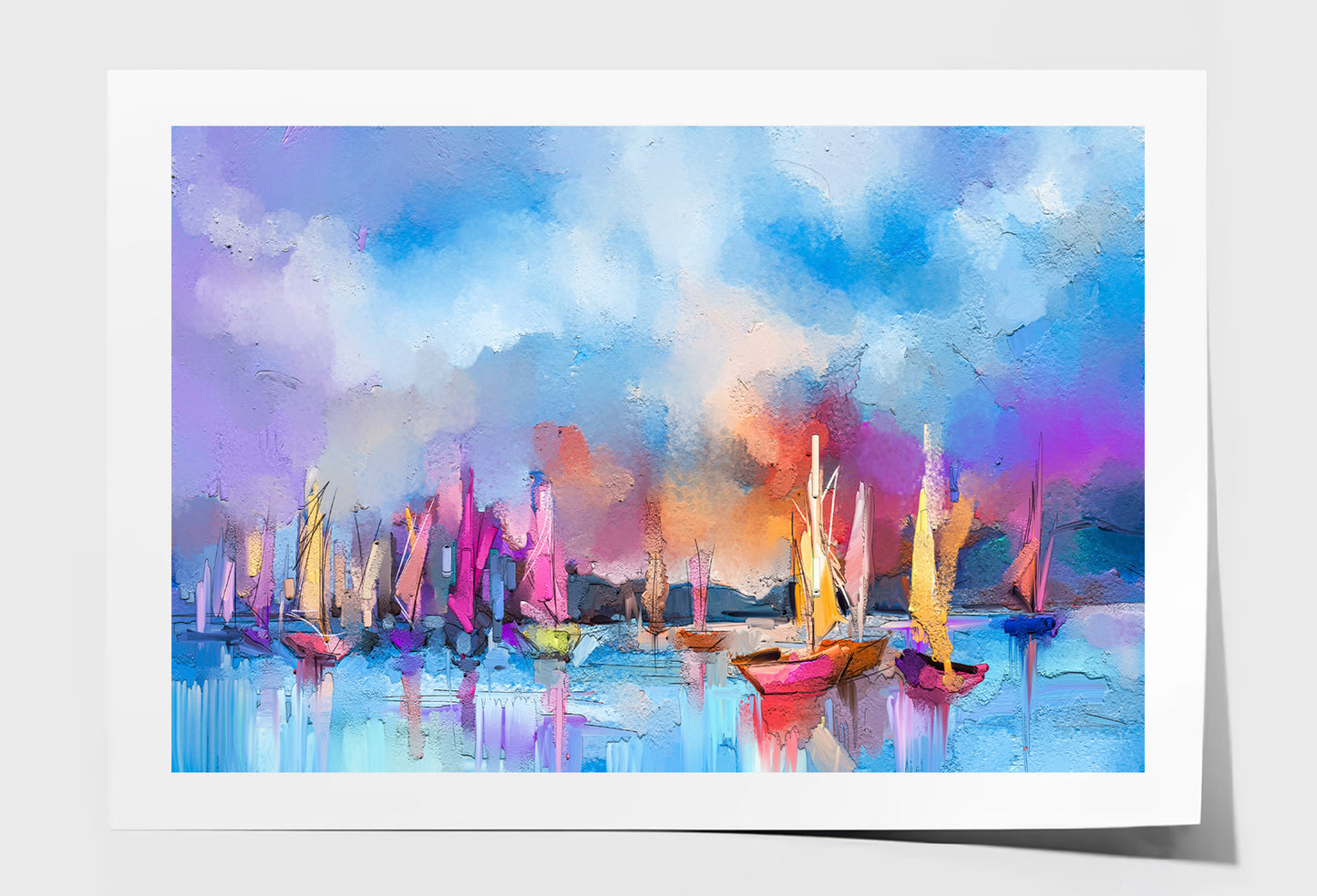 Sail Boats on Seascape Colorful Oil Painting Wall Art Limited Edition High Quality Print Unframed Roll Canvas None