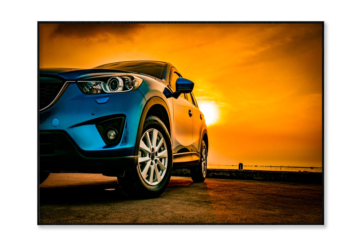 Blue Mazda SUV Parked on A Lake Home Decor Premium Quality Poster Print Choose Your Sizes