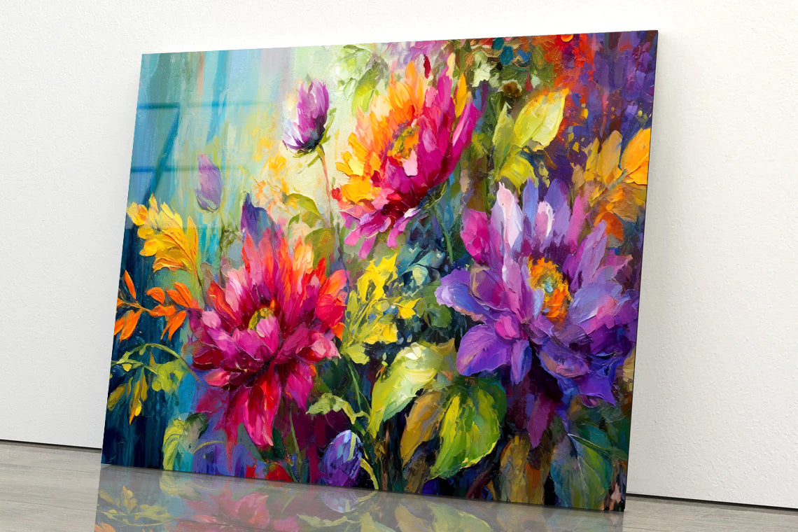 Oil Painting of Beautiful Flowers and Leaves Acrylic Glass Print Tempered Glass Wall Art 100% Made in Australia Ready to Hang