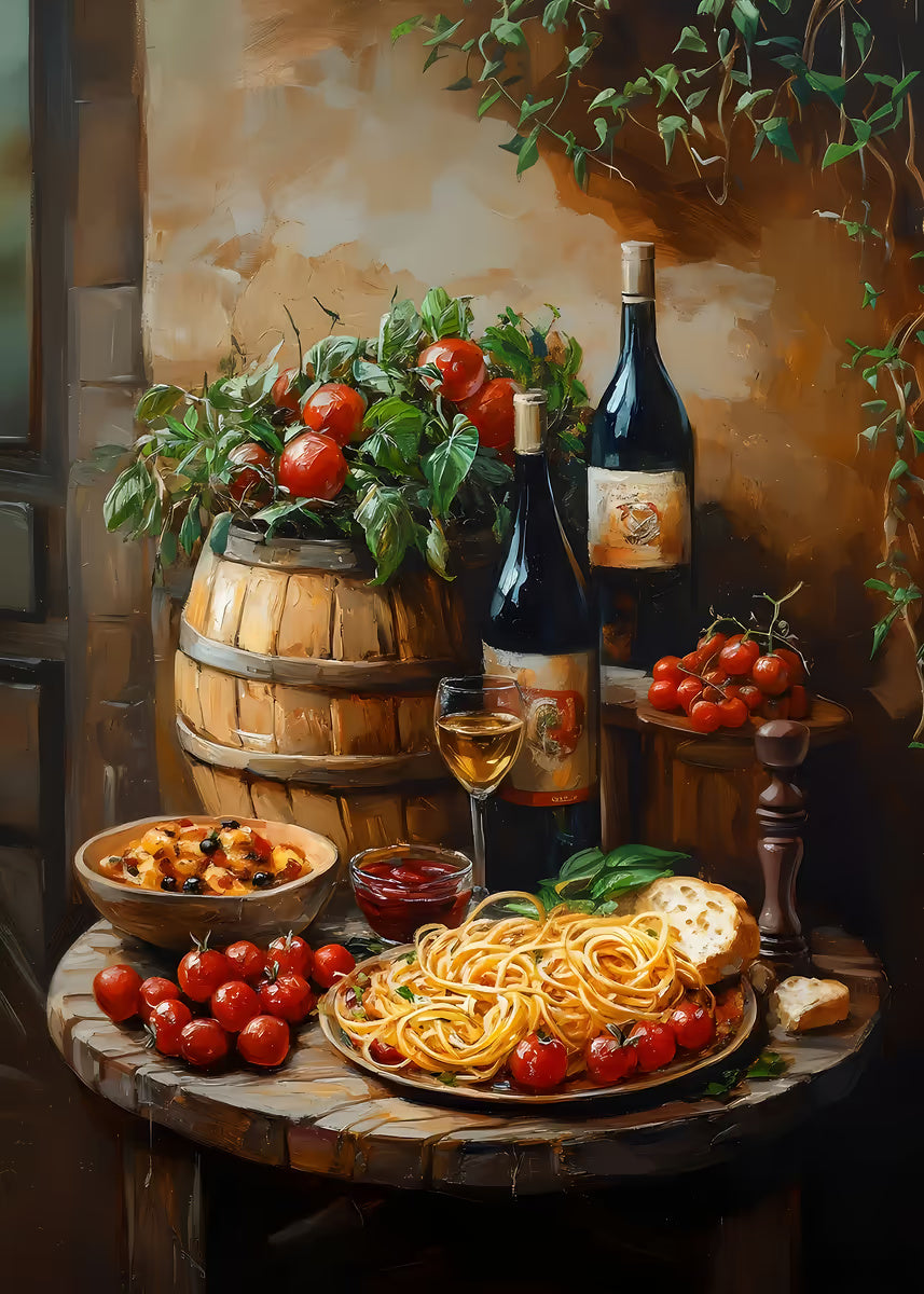 Tuscan Pasta and Red Wine 40x60cm Metal Print Ready to Hang