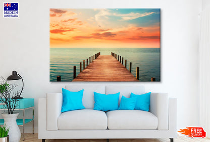 Wooden Pier on Lagoon & Sunset  Wall Art Decor 100% Australian Made