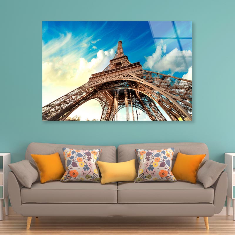 Paris. Beautiful View of Eiffel Tower with Sky Sunset Colors Acrylic Glass Print Tempered Glass Wall Art 100% Made in Australia Ready to Hang