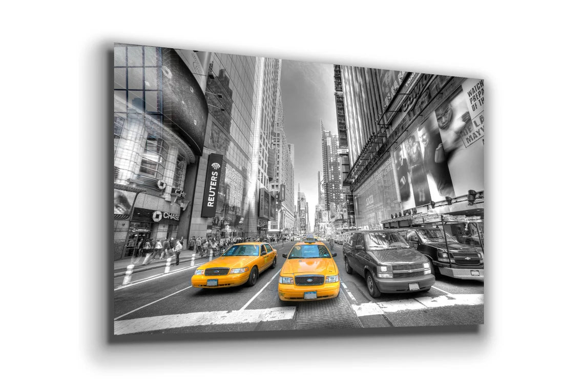 Yellow Taxi B&W City UV Direct Aluminum Print Australian Made Quality