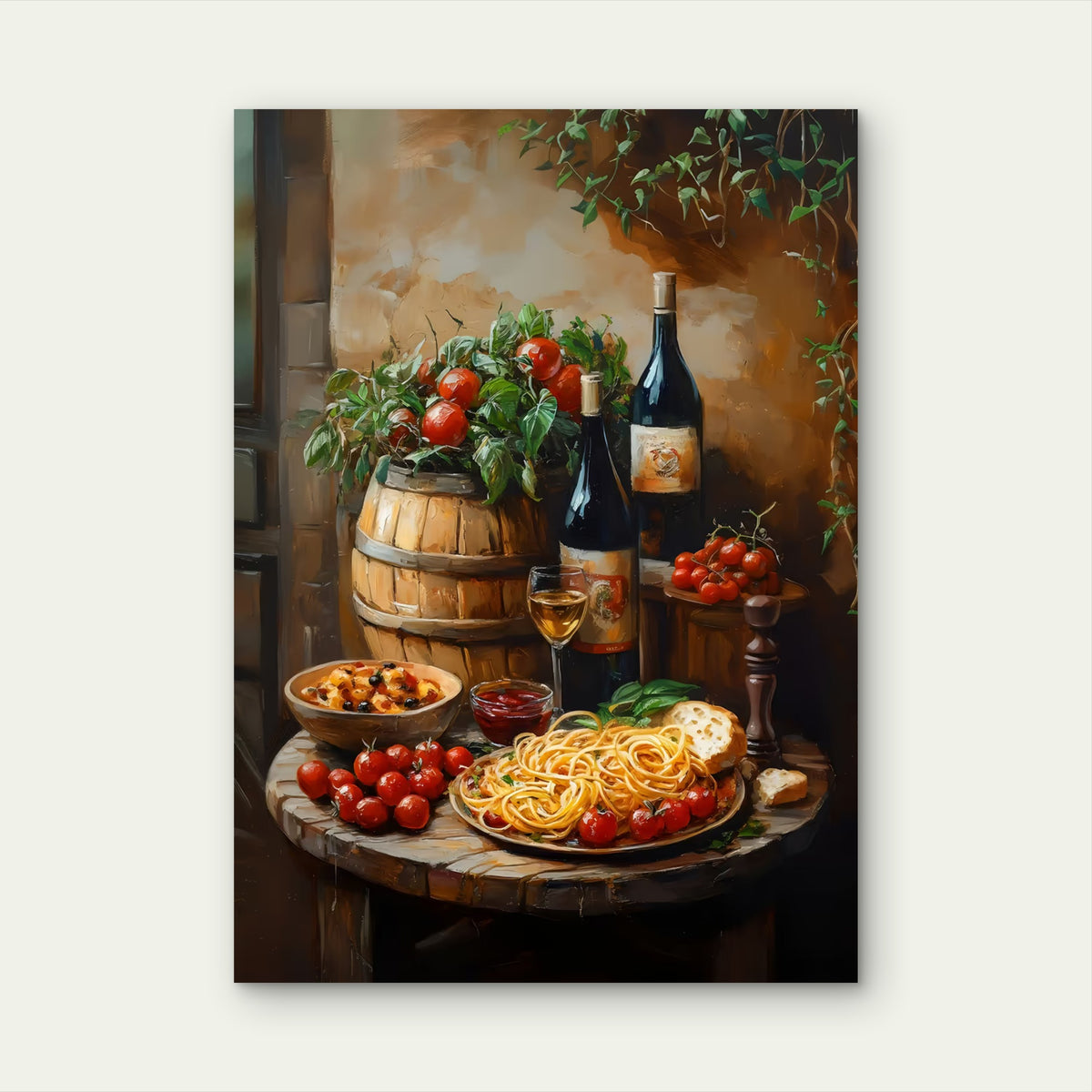 Tuscan Pasta and Red Wine 40x60cm Metal Print Ready to Hang