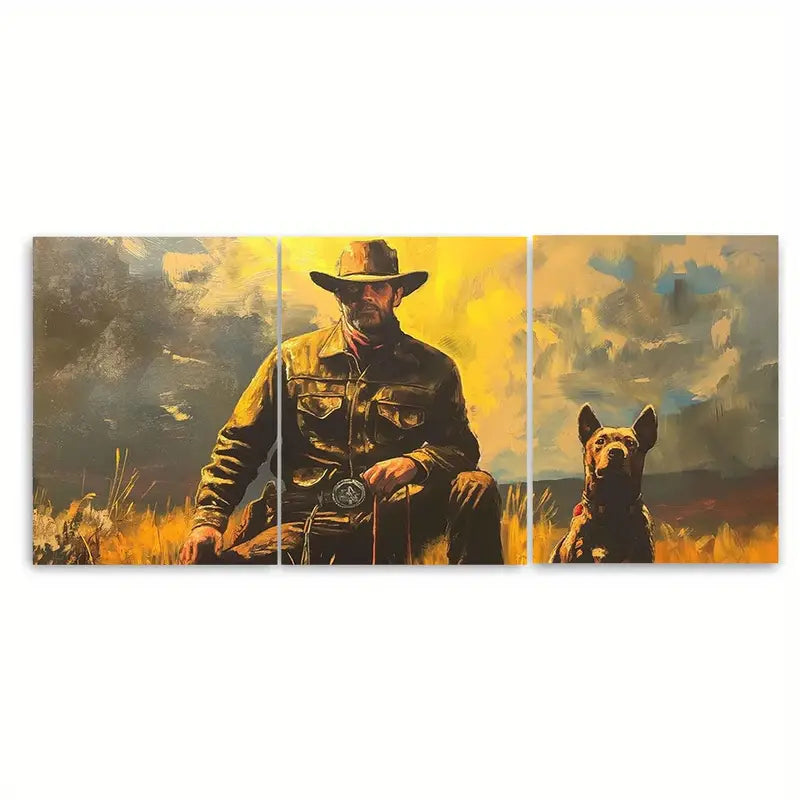 3pcs Vintage Cowboy with Dog Western Metal Print Ready to Hang Art