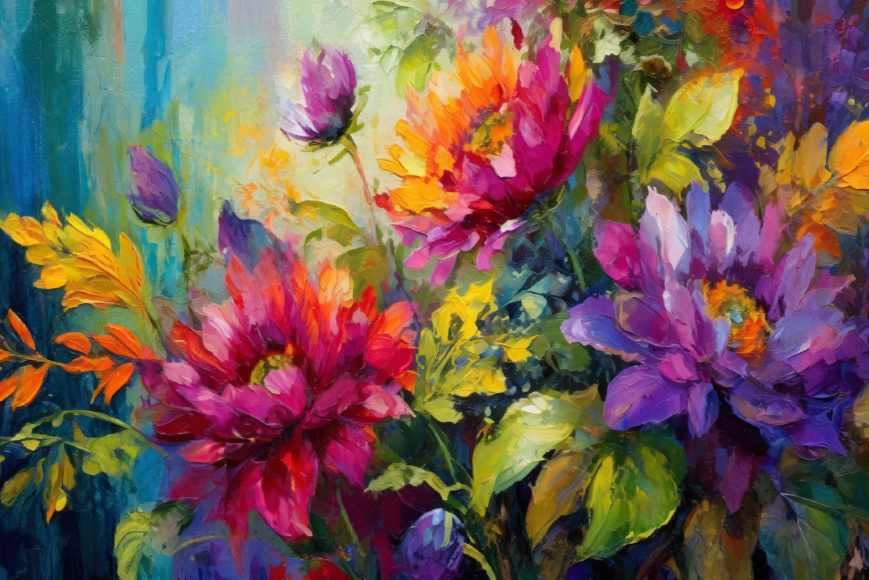 絵画 Oil painting of beautiful flowers. Oil Painting of Beautiful Flowers and Leaves Print 100