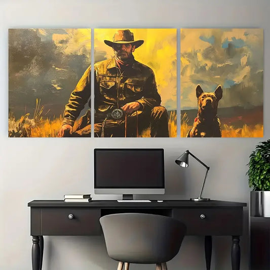 3pcs Vintage Cowboy with Dog Western Metal Print Ready to Hang Art
