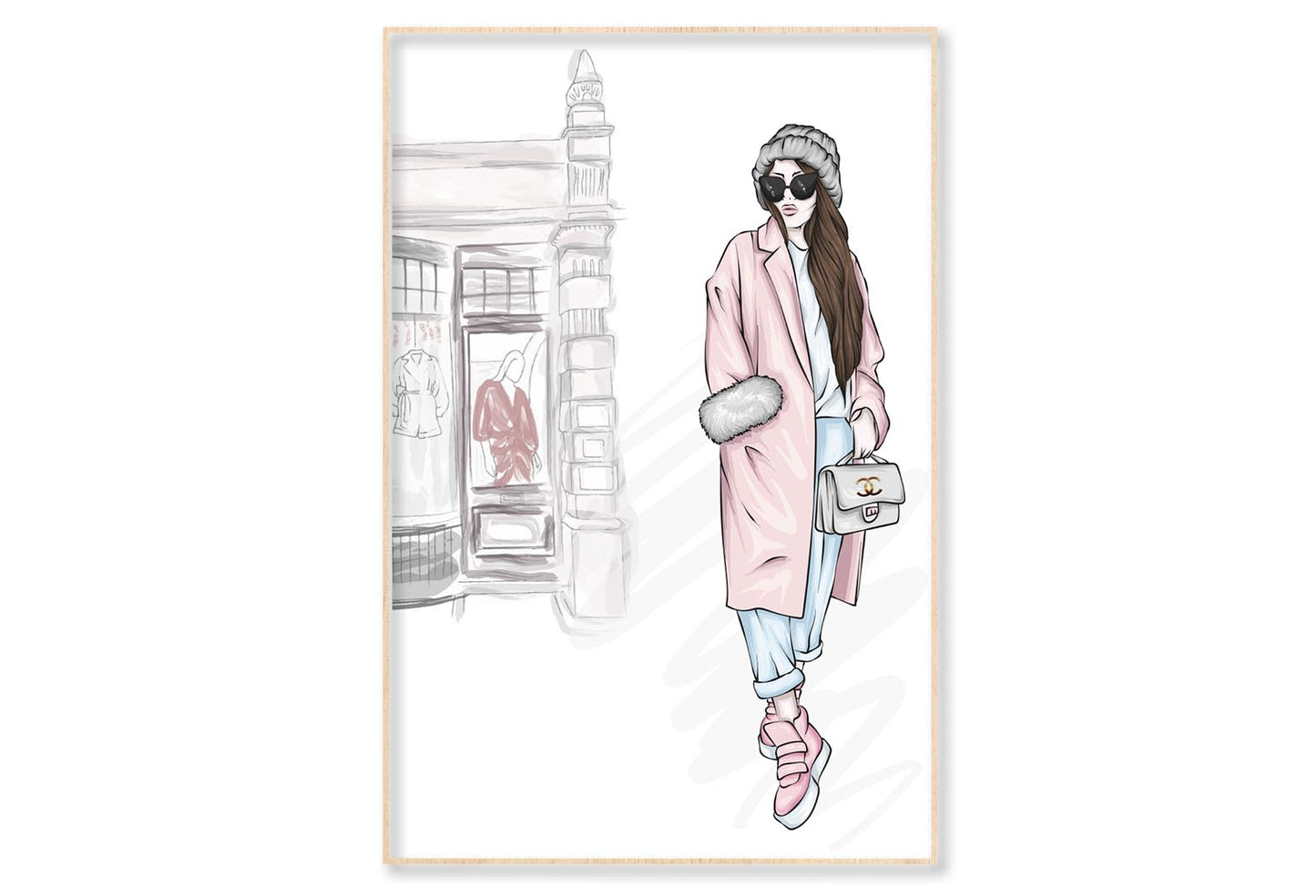 Stylish Girl with Elegant Bag Wall Art Limited Edition High Quality Print Canvas Box Framed Natural