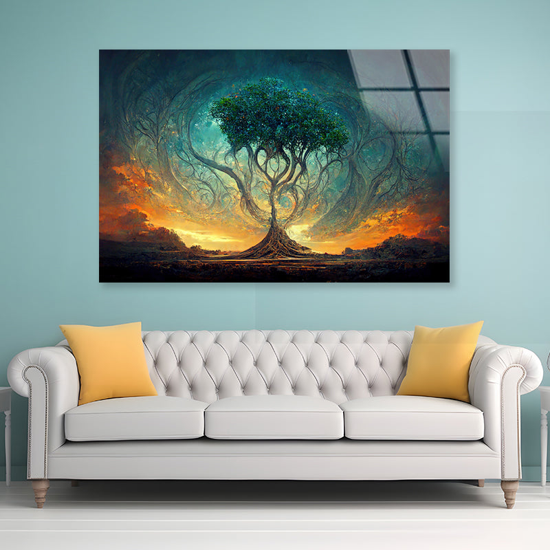 Life of Tree with Colorful Sky Acrylic Glass Print Tempered Glass Wall Art 100% Made in Australia Ready to Hang