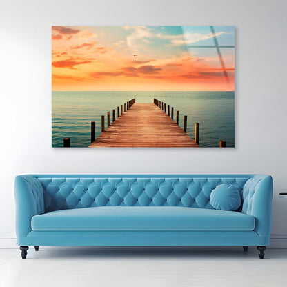 Wooden Pier on Lagoon & Sunset  Acrylic Glass Print Tempered Glass Wall Art 100% Made in Australia Ready to Hang