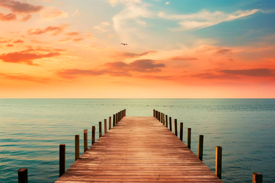 Wooden Pier on Lagoon & Sunset Home Decor Premium Quality Poster Print Choose Your Sizes