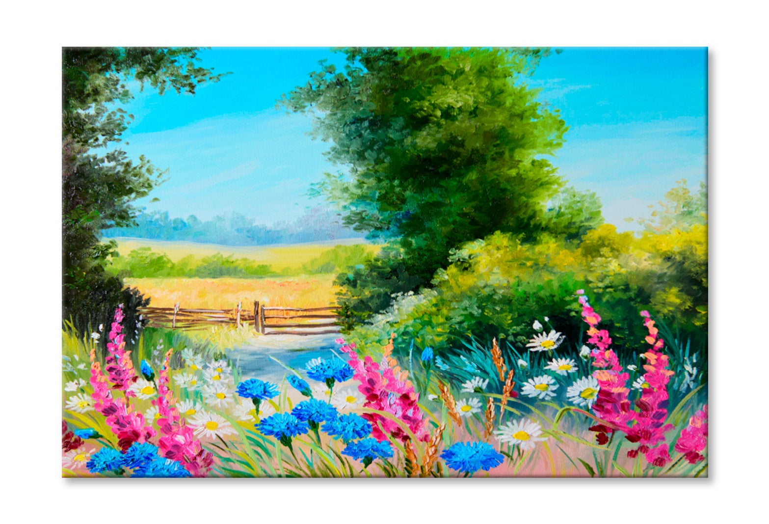 Field With Flowers & Forest Abstract Drawing Limited Edition High Quality Print Stretched Canvas None