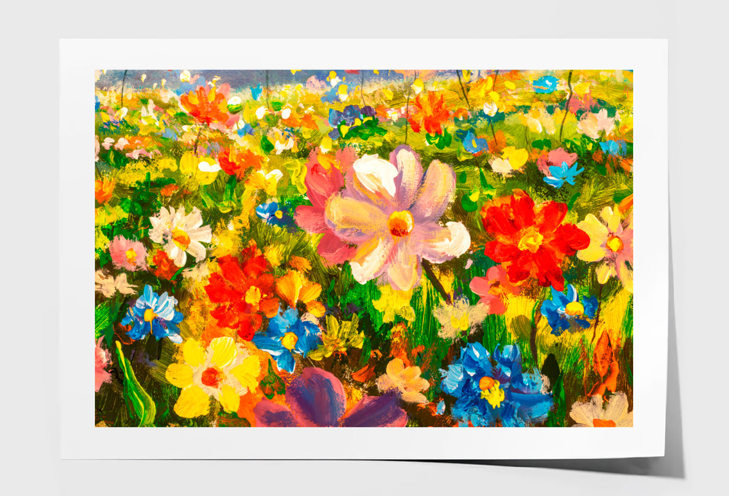 Colorful Wildflowers In Green Grass Oil Painting Wall Art Limited Edition High Quality Print Unframed Roll Canvas None