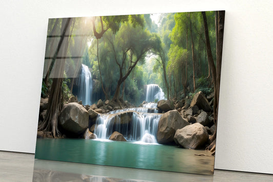 Waterfall in a Forest Acrylic Glass Print Tempered Glass Wall Art 100% Made in Australia Ready to Hang