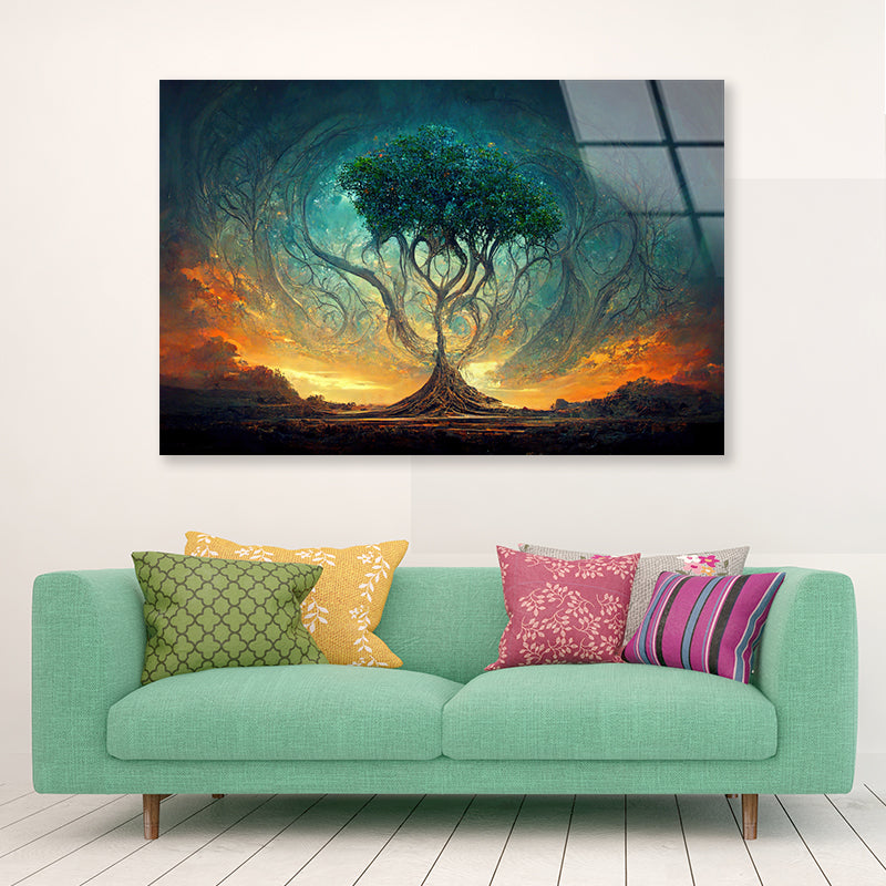 Life of Tree with Colorful Sky Acrylic Glass Print Tempered Glass Wall Art 100% Made in Australia Ready to Hang