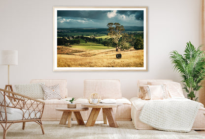 View of Grassland with Trees, Mountains & Sky Home Decor Premium Quality Poster Print Choose Your Sizes