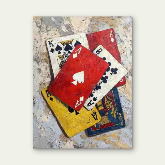 Featuring Clubs Playing Cards, Retro Poker 60x90cm Metal Print Ready to Hang - Bella Home Decor