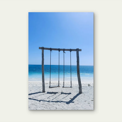 Swings on Turquoise Beach 60x90cm Metal Print Ready to Hang