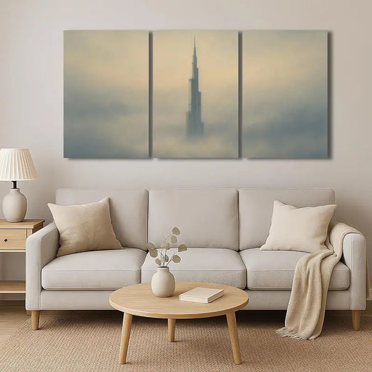 3pcs City Skyline Print In Mist Modern Architectur Metal Print Ready to Hang Art