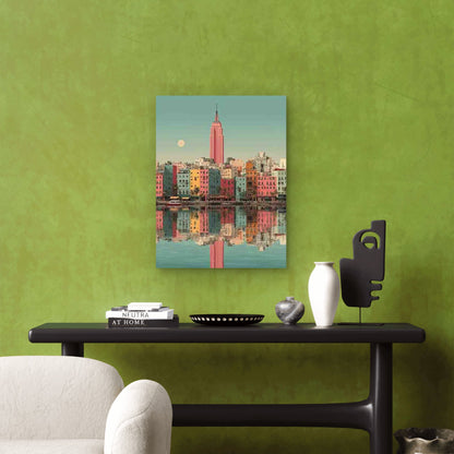New York Soft Pink Cityscape 60x90cm Metal Print Ready to Hang
