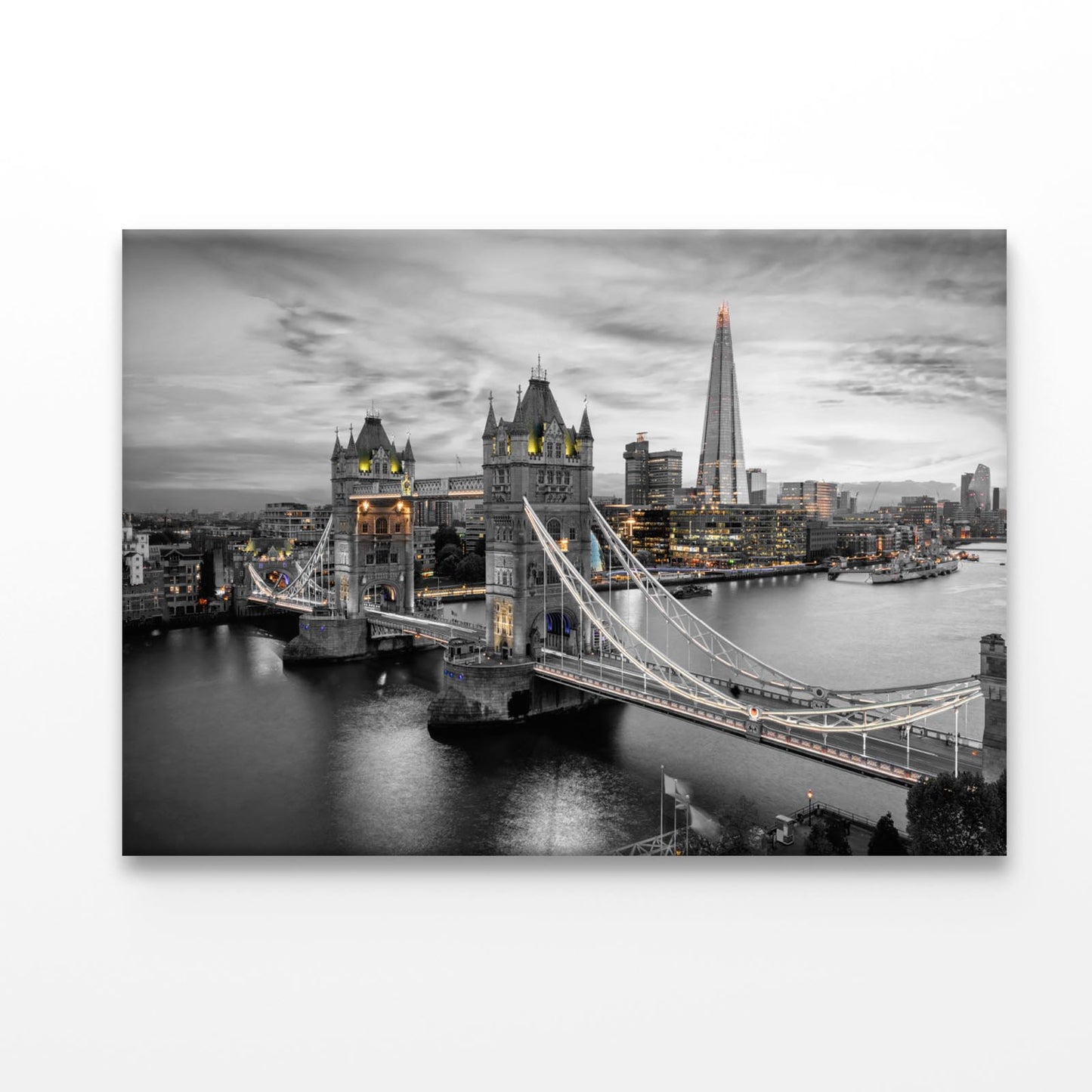 B&W London City With Lights Acrylic Glass Print Tempered Glass Wall Art 100% Made in Australia Ready to Hang