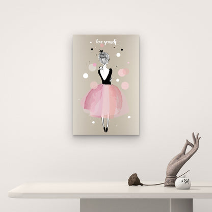 Pink Ballerina Love Youself Quote 40x60cm Metal Print Ready to Hang