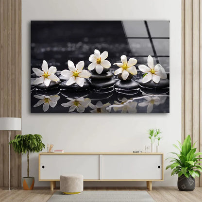 White Flowers & Zen UV Direct Aluminum Print Australian Made Quality