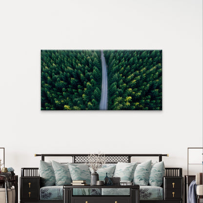 Green Pine Tree Forest Aerial View Highway Roadway Wall Art Canvas Office Home Framed 120x60cm