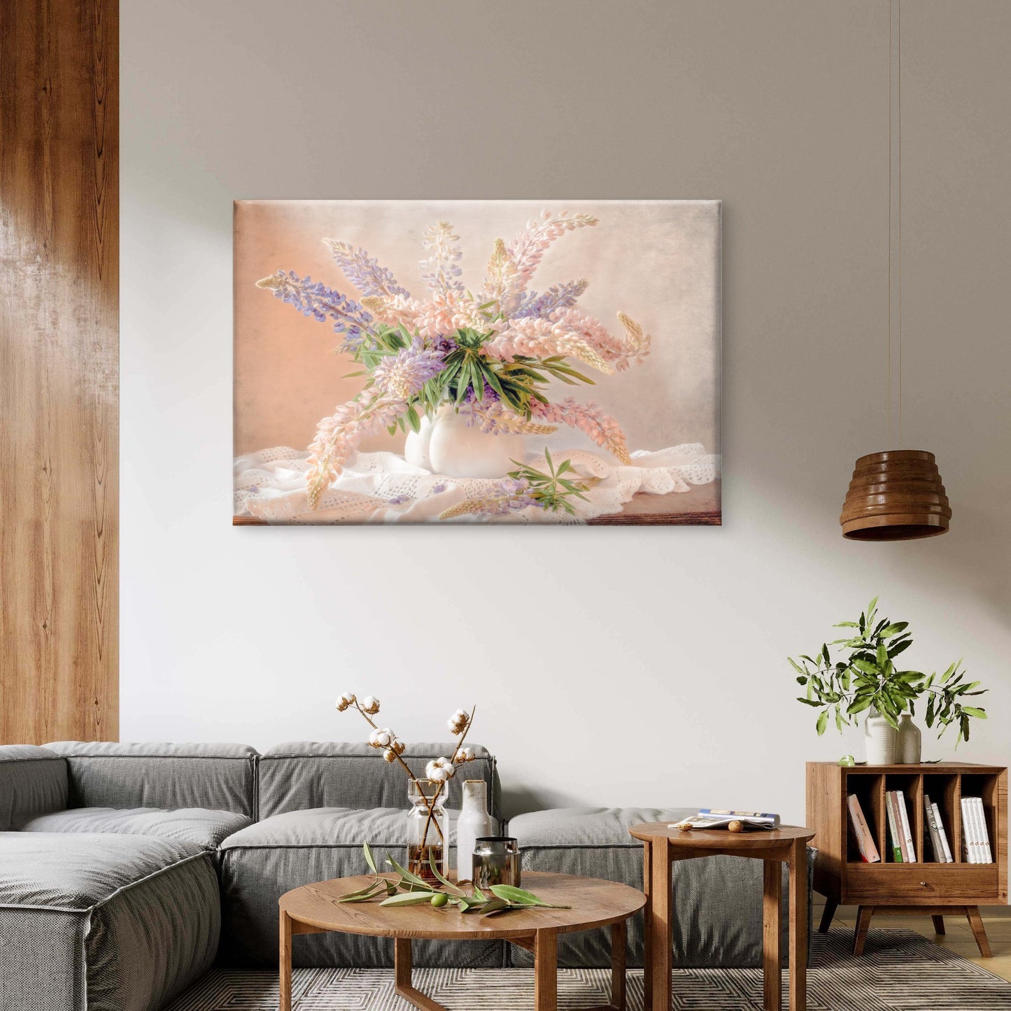 Soft Pastel Lavender Lupine Rustic Floral Bouquet Wall Art Decor 100% Australian Made