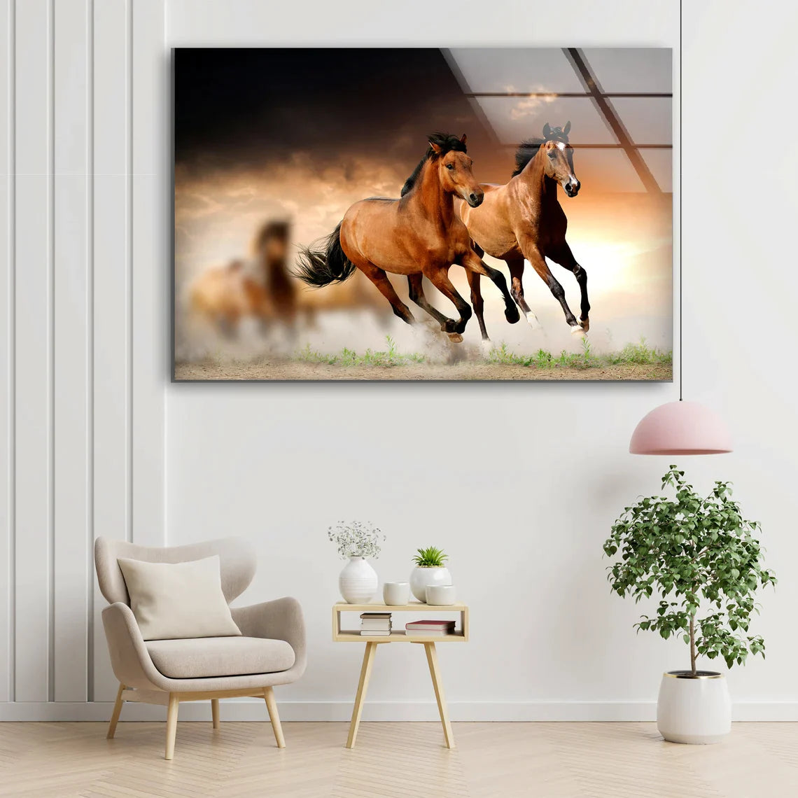 Running Horses Field UV Direct Aluminum Print Australian Made Quality