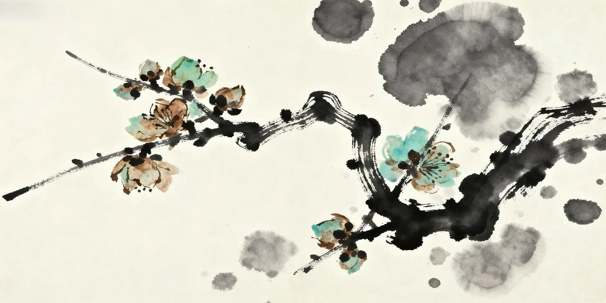 Chinese Ink Wash Plum Blossom Floral Painting Wall Art Canvas Office Home Framed 120x60cm