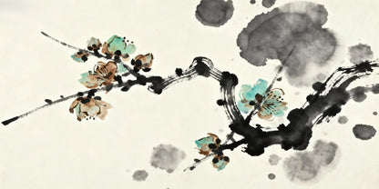 Chinese Ink Wash Plum Blossom Floral Painting Wall Art Canvas Office Home Framed 120x60cm
