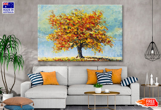 Lonely Autumn Tree with Fallen Leaves Oil Painting Wall Art Limited Edition High Quality Print