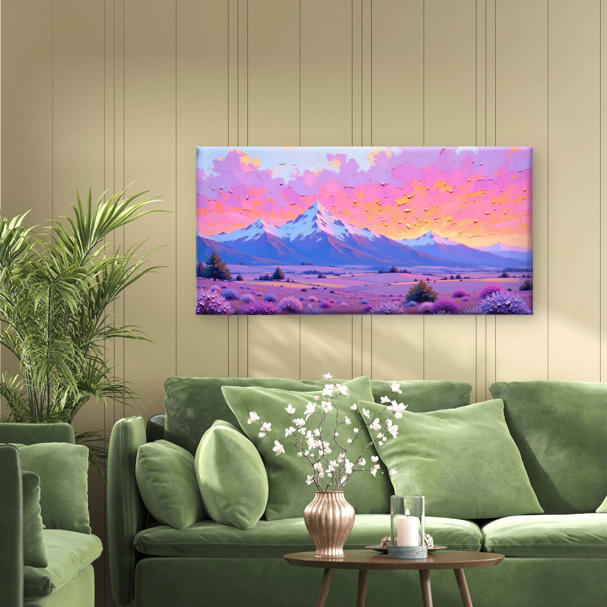 Purple Mountain Field View Wall Art Canvas Office Home Room Framed 120x60 cm