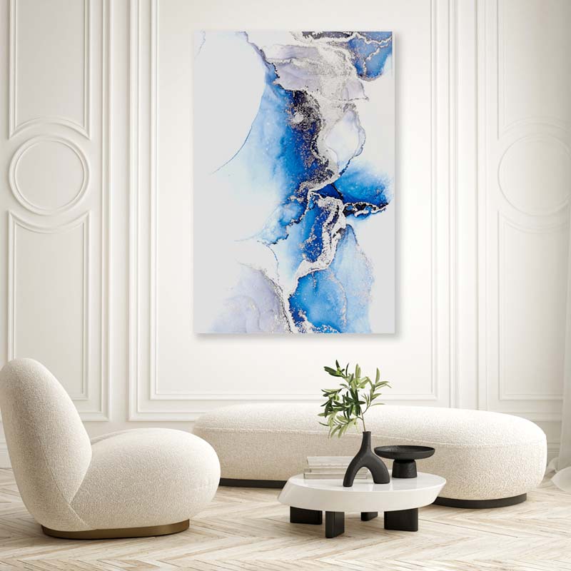 Blue & Silver Abstract Acrylic Glass Print Tempered Glass Wall Art 100% Made in Australia Ready to Hang