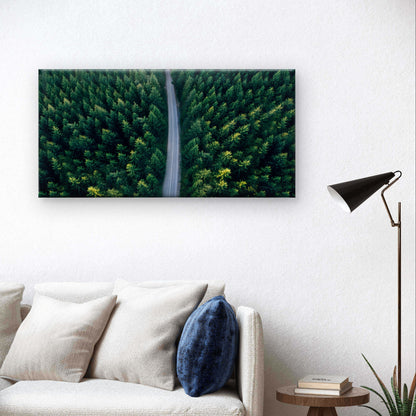 Green Pine Tree Forest Aerial View Highway Roadway Wall Art Canvas Office Home Framed 120x60cm