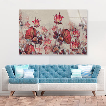 Art Painted Leaves and Water Lilies Acrylic Glass Print Tempered Glass Wall Art 100% Made in Australia Ready to Hang