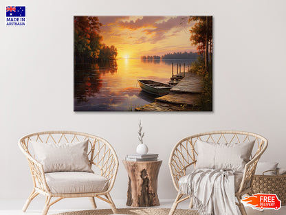 A Sunset over a Lake with Trees and Clouds Print 100% Australian Made