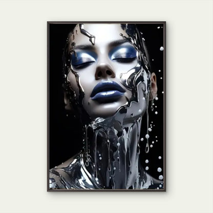 Modern Silver Blue-Eyed Woman with Dripping Paint Fashion Home Decor Premium Quality Poster Print Choose Your Sizes