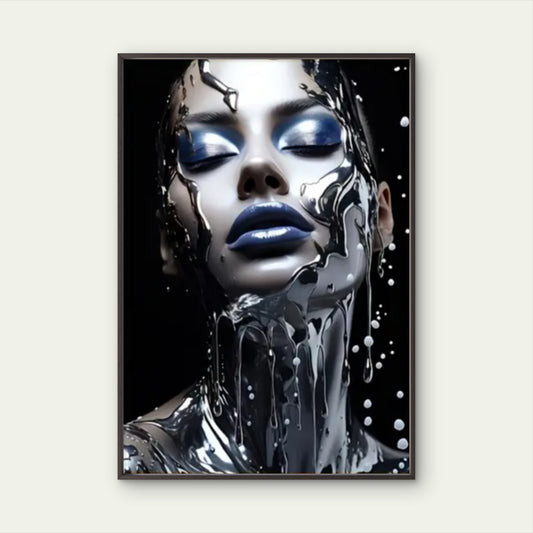 Modern Silver Blue-Eyed Woman with Dripping Paint Fashion Home Decor Premium Quality Poster Print Choose Your Sizes