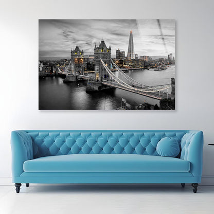 B&W London City With Lights Acrylic Glass Print Tempered Glass Wall Art 100% Made in Australia Ready to Hang