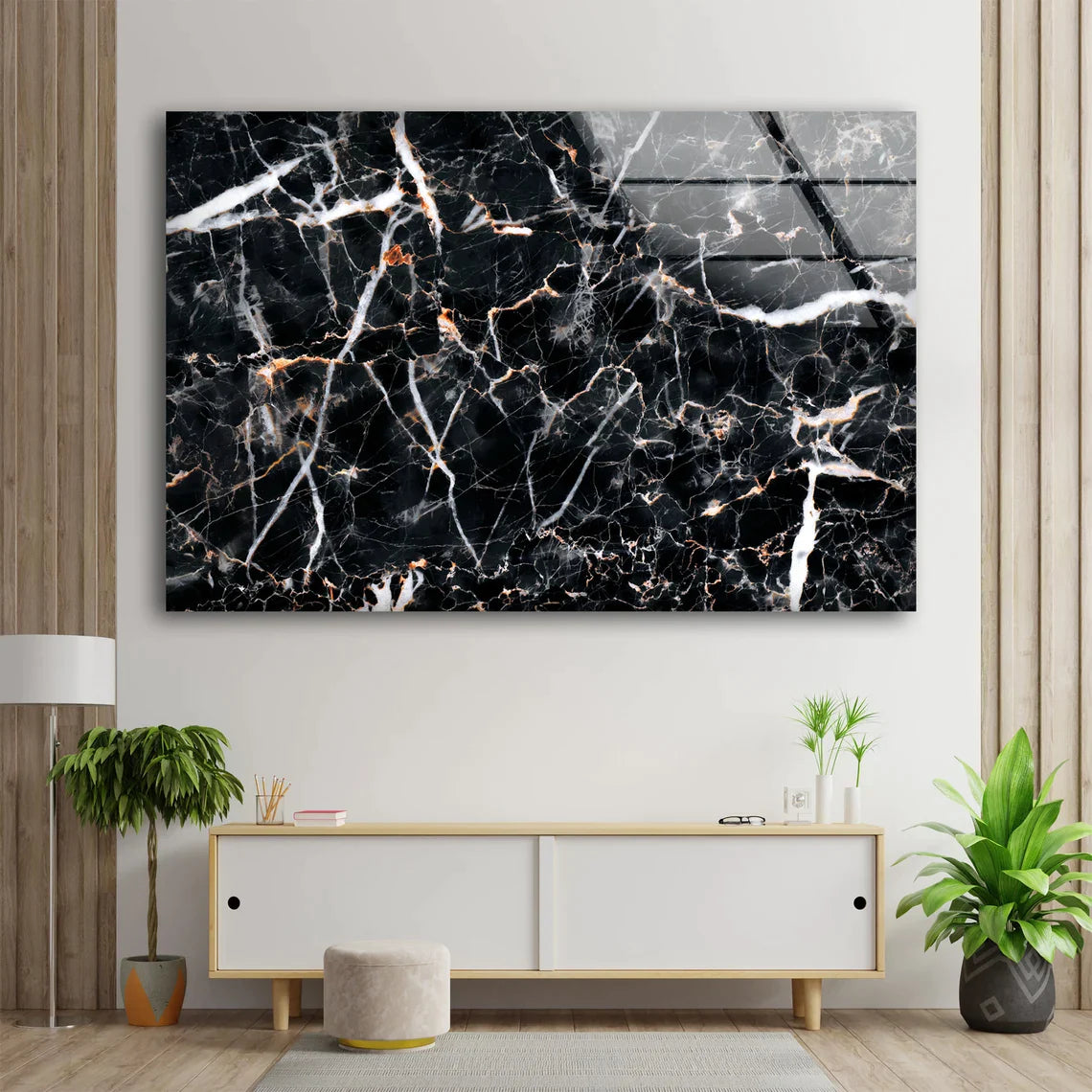 B&W Gold Lines Abstract UV Direct Aluminum Print Australian Made Quality