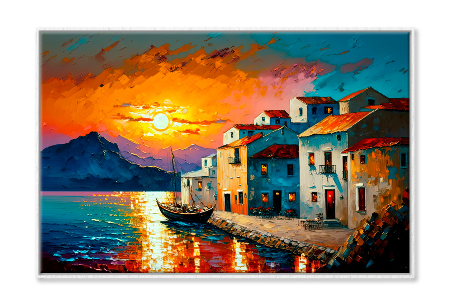 Ocean View In Evening Time Oil Painting Wall Art Limited Edition High Quality Print Canvas Box Framed White