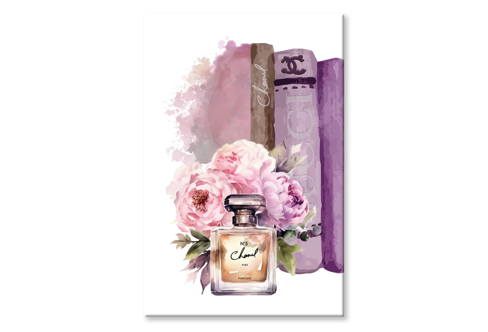 Brown Pink Shaded Perfume and Book set Wall Art Limited Edition High Quality Print Stretched Canvas None